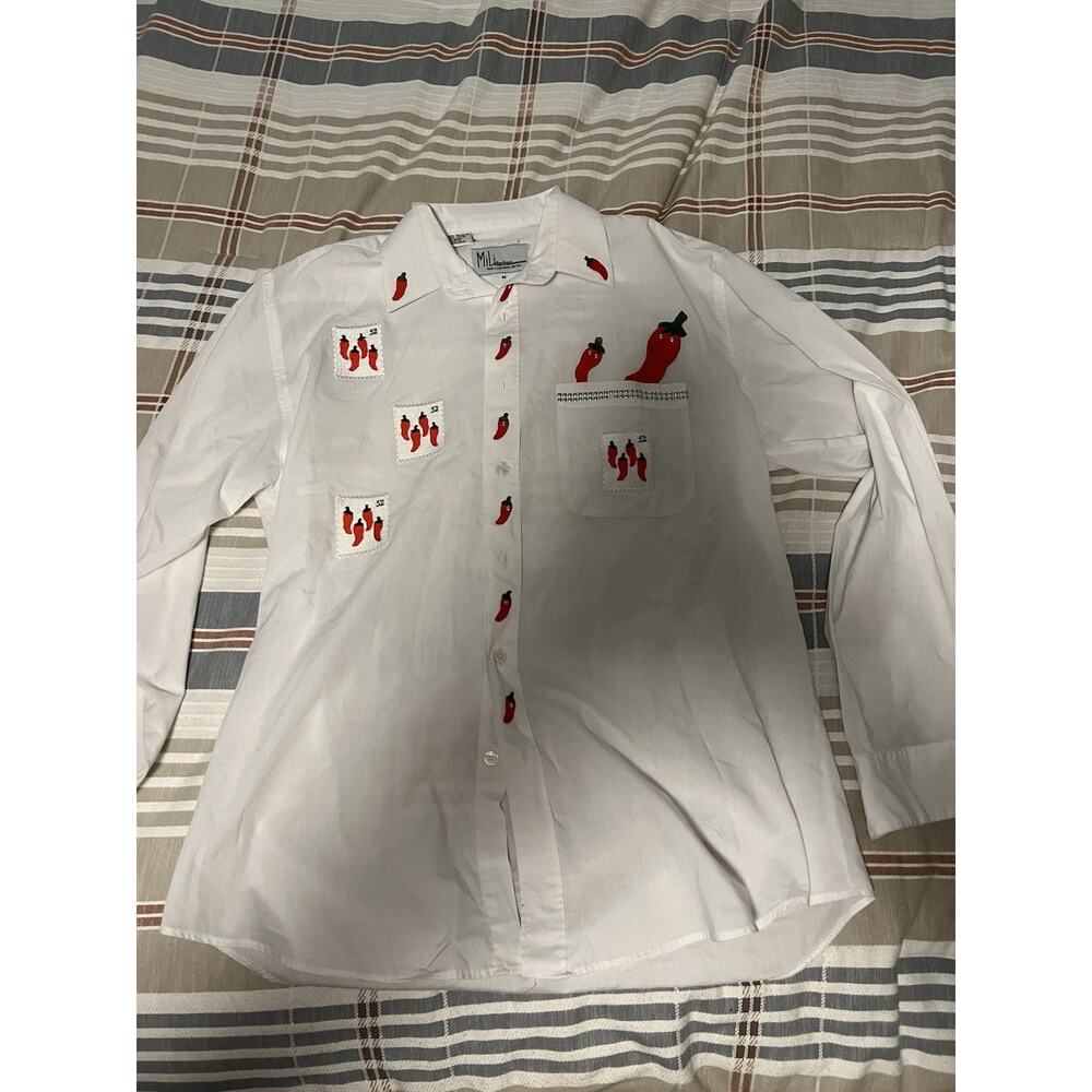 Mili Designs White Shirt Women Med. Red Pepper Rhinestone